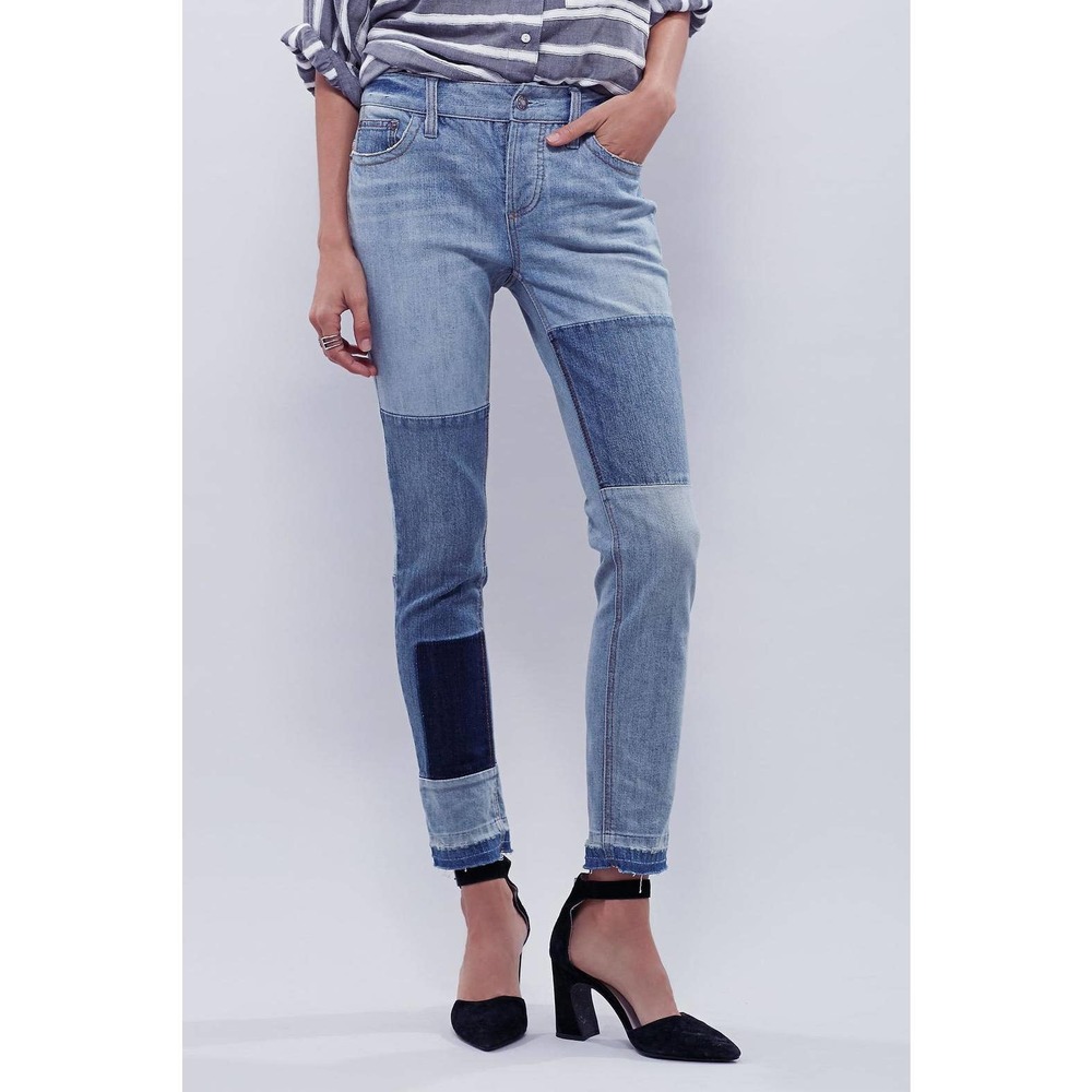 Free People Jax Denim Patched Relaxed Skinny Jeans Women's Size 28